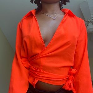 PrettyLittleThing Neon Orange Wrap Front Tie